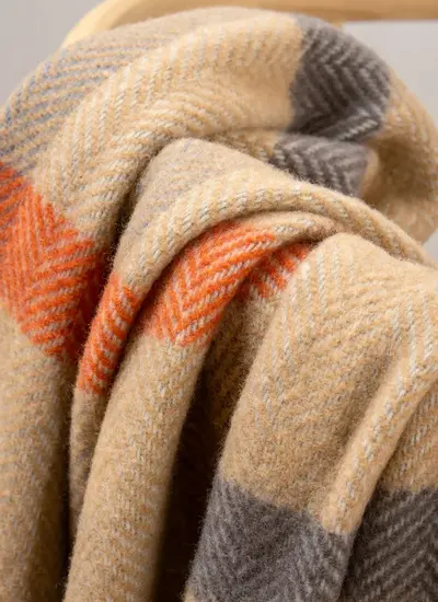 Beige Multi Check Wool Cashmere Throw
